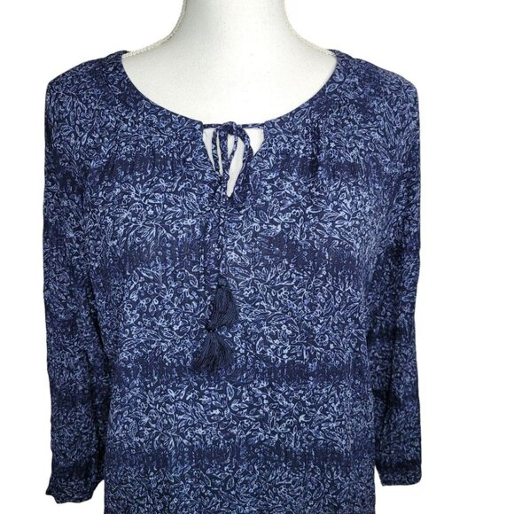 Christopher & Banks Blue Blouse‎ Womens XL Peasant Tie Lightweight Tassle - Picture 2 of 8